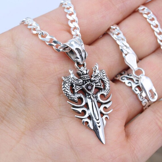 Sterling Silver Sword Dragon Necklace. Double Dragon. Sword Pendant. Sword Necklace Bahamut Sword Necklace Choose Chain for Man Woman. Etsy Canada