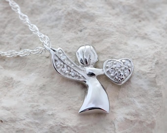 Schutzengel Kette, Schutzengel Silberkette, Silber Engel mit CZ Charm Silber Engel Halskette, Erstkommunion, Taufe Geschenk. Kette aussuchen