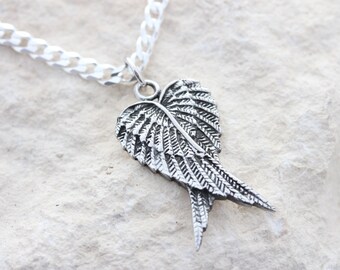 925 Sterling Silver Double Angel Wing Necklace Guardian Angel wing necklace Unisex Wing necklace. choose Thick Chin Men Thin For Women