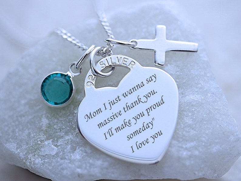 New grandma gift Custom Quote Heart Memorial engraving Choose chain. Custom Grandmothers Gift Sterling Silver Engraved Heart Necklace