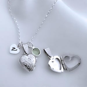 Sterling Silver Heart Locket Necklace Silver Small Heart Locket Jewelry, 2 Personalized Charms. R-21