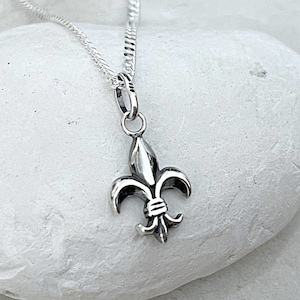 Sterling Silver Fleur-de-lis Necklace, Fleur-de-Lis charm - Silver Fleur De Lis pendant. Fleur De Lis Jewelry. French Lily Flower