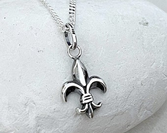Sterling Silver Fleur-de-Lisr  Pendant Necklace French Lily Charm. Select Chain