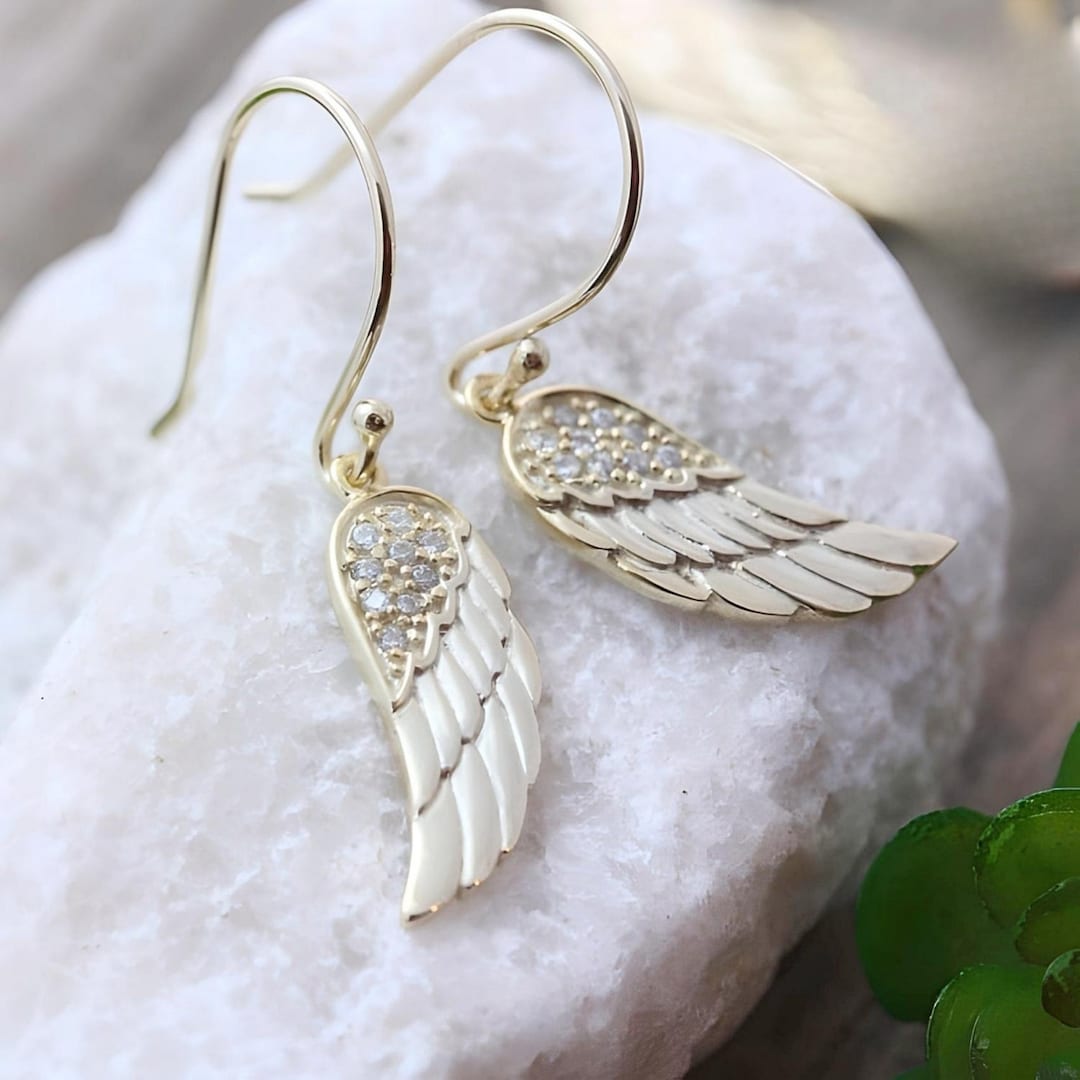 Orecchini Pendenti A Piuma D'Angelo In Argento Sterling 925 Massiccio - Confezione Velluto Colorata - 2
