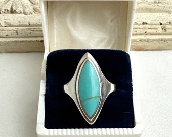 Sterling Silver Turquoise Ring, 925 Silver Turquoise Statement Ring, Sz 8