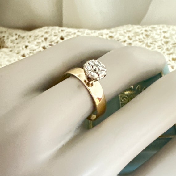 Vintage 14K two tone gold round diamond floral cl… - image 3
