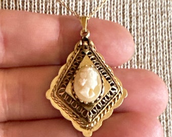 Crosby 14K Yellow Gold Carved Shell Cameo Locket Necklace, 14k solid gold cameo perfume locket necklace