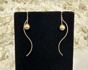 14K Yellow Gold Threader Drop Dangle Earrings