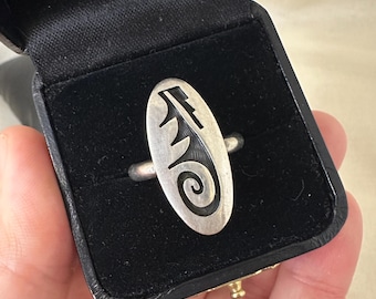 Norman Honie Jr. Hopi Artisan Sterling Silver overlay Ring, Size 9.75