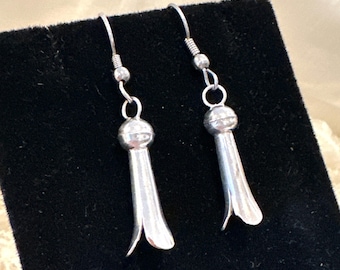Southwestern Sterling Silver Squash Blossom Earrings, Handmade Native American Flower Dangle Earrings