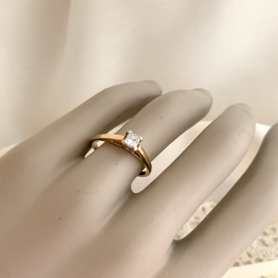 14K Yellow Gold Square Diamond Engagement Ring, V… - image 6