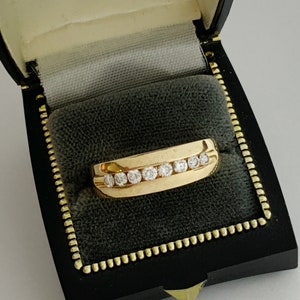 14K yellow gold 8 round channel set Diamond Band, Gent’s 14k gold Diamond wedding anniversary band ring, 0.53 CTW, Sz 10