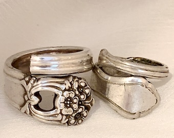 Vintage Two Rogers Bros IS Silver Spoon Rings, Pair of Silver-plate spoon rings
