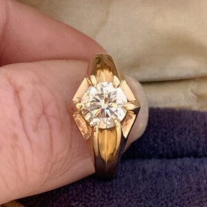 1.50 Ct Old European cut Diamond 10K yellow gold Antique Unisex Solitaire Ring, Victorian 10k Belcher set round Diamond Engagement Ring image 3