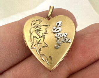 Vintage Gold Filled Etched Heart Locket Pendant "I Love You"