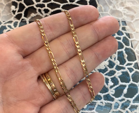 14K Yellow Gold Figaro Flat Link Chain Necklace 14k Gold - Etsy