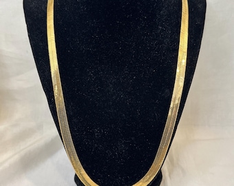 Vintage Monet gold plated flat Herringbone chain necklace  24" inch x 7.5mm wide