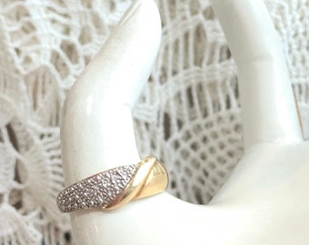 Sterling Vermeil illusion set diamond Band, 925 NEDA diamond chip wedding band, Two tone yellow gold over sterling diamond Wedding Band