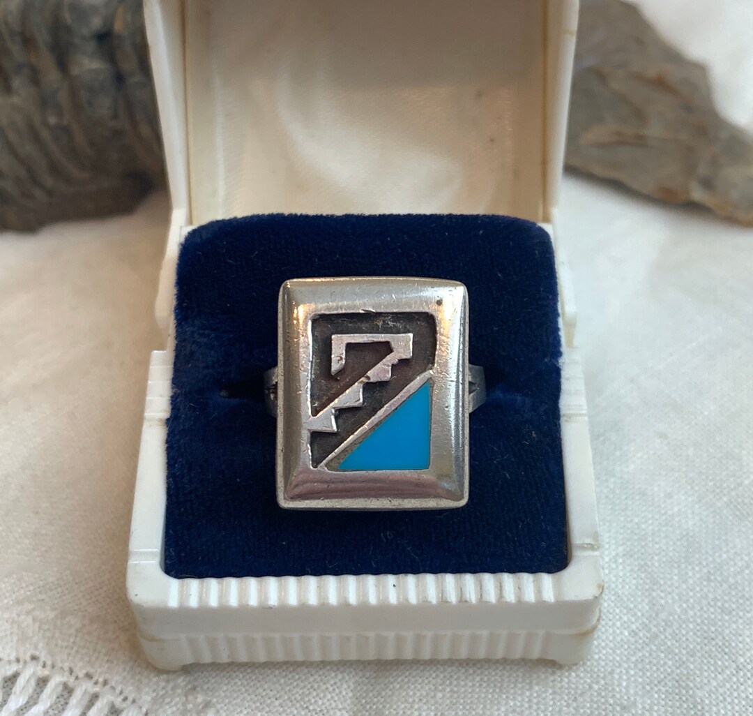 Hopi Inlay Rings Vintage Hopi Sterling Silver Turquoise Inlay Ring, Size 6 - Etsy