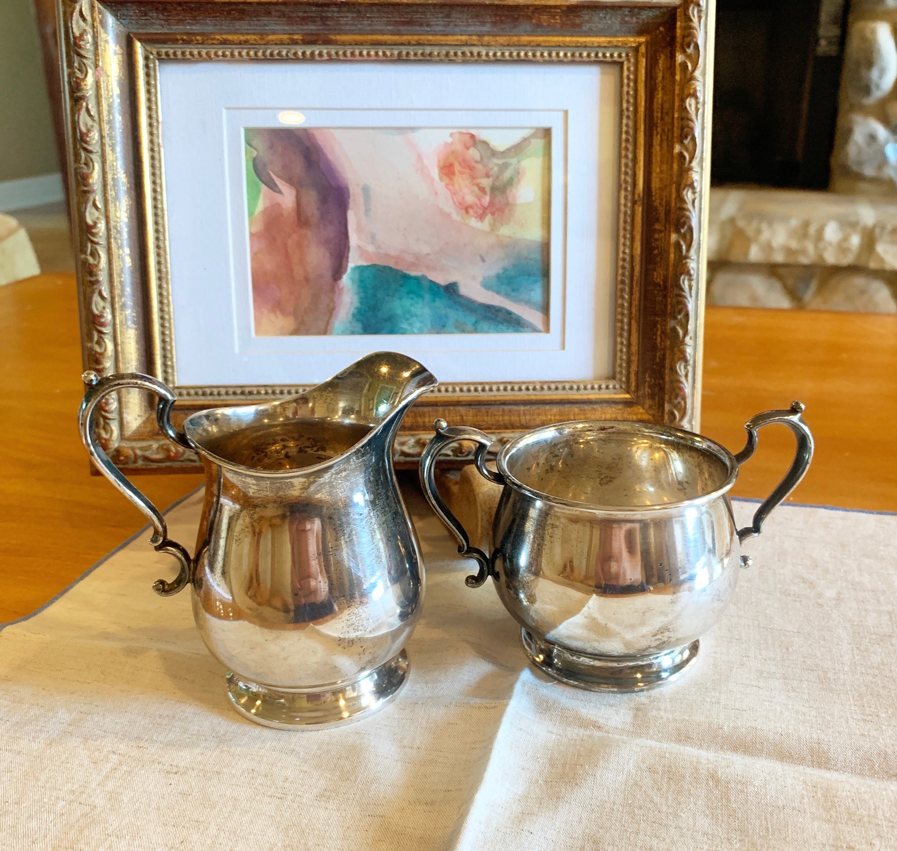 Fisher Sterling Silver Cream & Sugar Bowl Set, 1950's Fisher Fisher Sterling Silver Cream & Sugar Bowl Set, 1950's Fisher