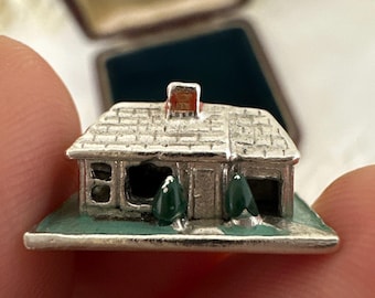 Vintage Sterling Silver Enamel House 3D Charm or Necklace Pendant
