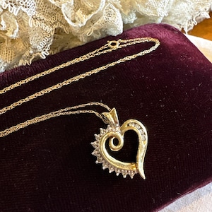 10K yellow gold diamond heart pendant necklace, Alwand Vahan 10k gold diamond pendant necklace, .66 ctw