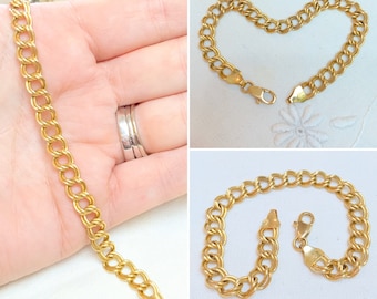 Italian 14KYellow Gold double link curb bracelet, 14K solid gold curb bracelet, 7.25", 11.1 Grams