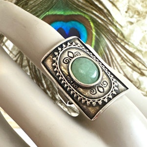 Didae 925 Sterling Silver Oval Jadeite Cabochon Ring, Boho Sterling Silver Statement Ring, Sz 7 image 8