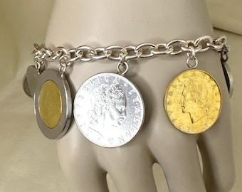 Vintage Sterling Silver Italy Lira Coin Charm Bracelet