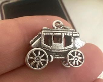 Vintage 3D Sterling Silver Covered Wagon Stagecoach Charm Pendant