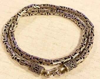Sterling Silver Bali Byzantine Chain Necklace, Heavy Duty 925 Sterling Silver Byzantine chain necklace, 60.6g