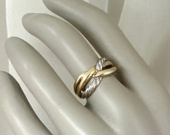 10k yellow & white gold woven band ring, 10k two tone gold woven textured ring