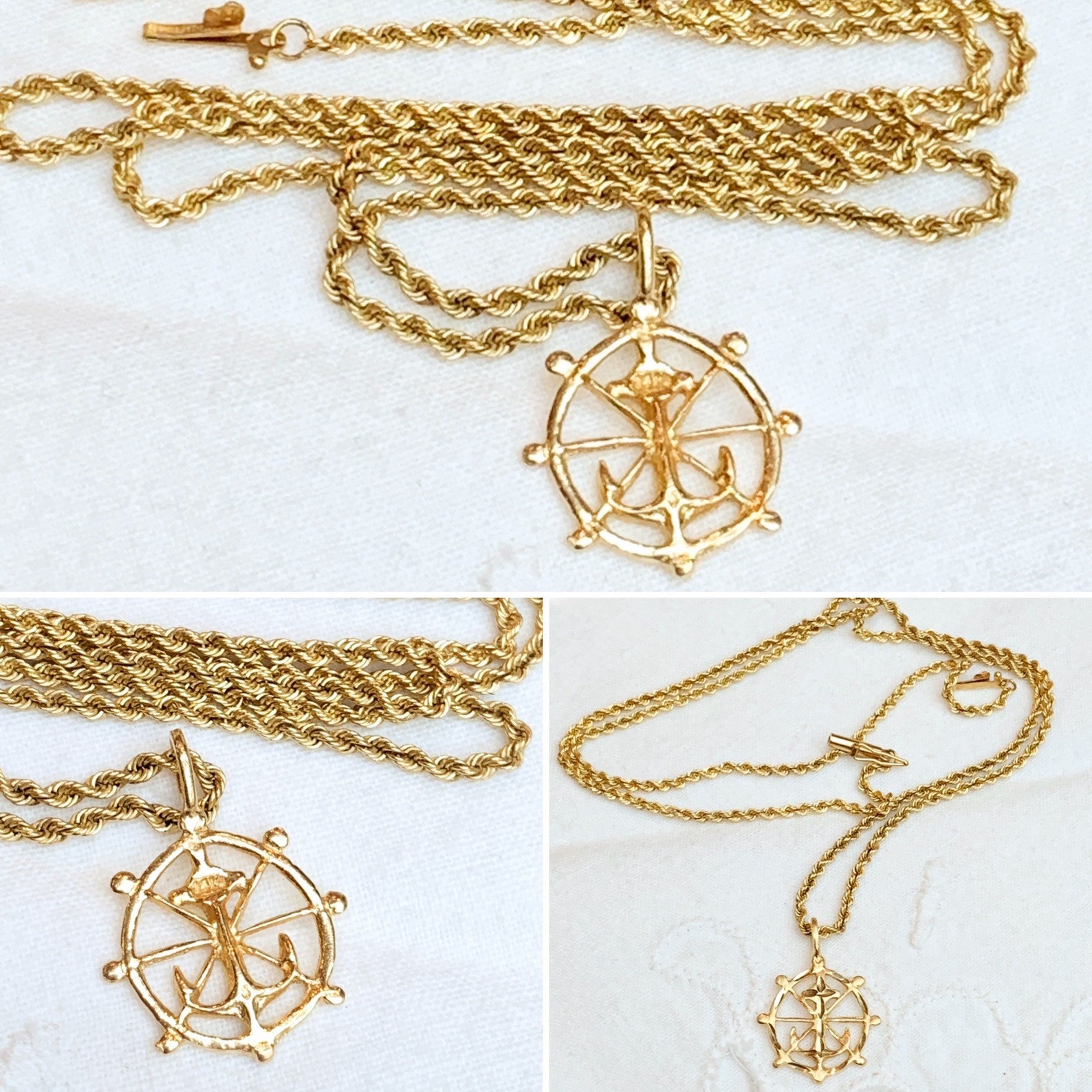 14K Yellow Gold Nautical Pendant Necklace / Unisex 14k Gold Etsy