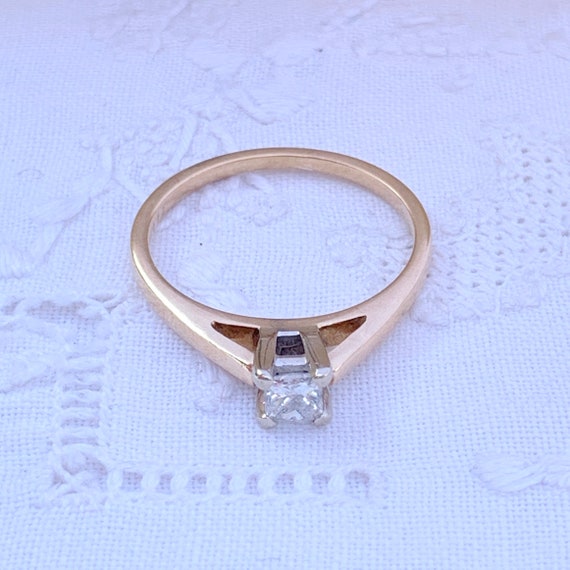 14K Yellow Gold Square Diamond Engagement Ring, V… - image 5