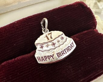 Mid Century 12K Gold Filled & enamel 17th Happy Birthday charm or necklace pendant