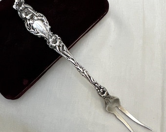 Antique Lily by Whiting Sterling Silver Butter Pick, 2-Tine, J.A.S. K. LEMON & Son, 25.2 gr