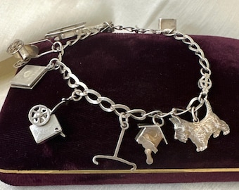 Vintage Sterling Silver loaded Charm Bracelet, Mexico Sterling