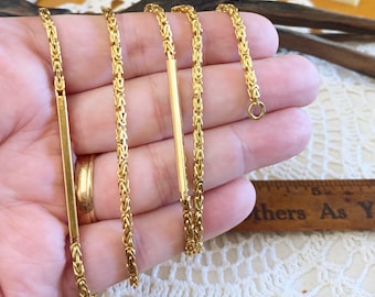 18K Italian Yellow Gold Byzantine Bar Chain Necklace 32.5 inch  37 Grams
