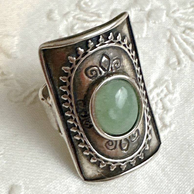 Didae 925 Sterling Silver Oval Jadeite Cabochon Ring, Boho Sterling Silver Statement Ring, Sz 7 image 9