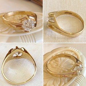 1.50 Ct Old European cut Diamond 10K yellow gold Antique Unisex Solitaire Ring, Victorian 10k Belcher set round Diamond Engagement Ring image 10