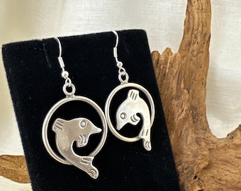 Artisan Taxco Mexico Sterling Silver Dolphin Hoop Earrings