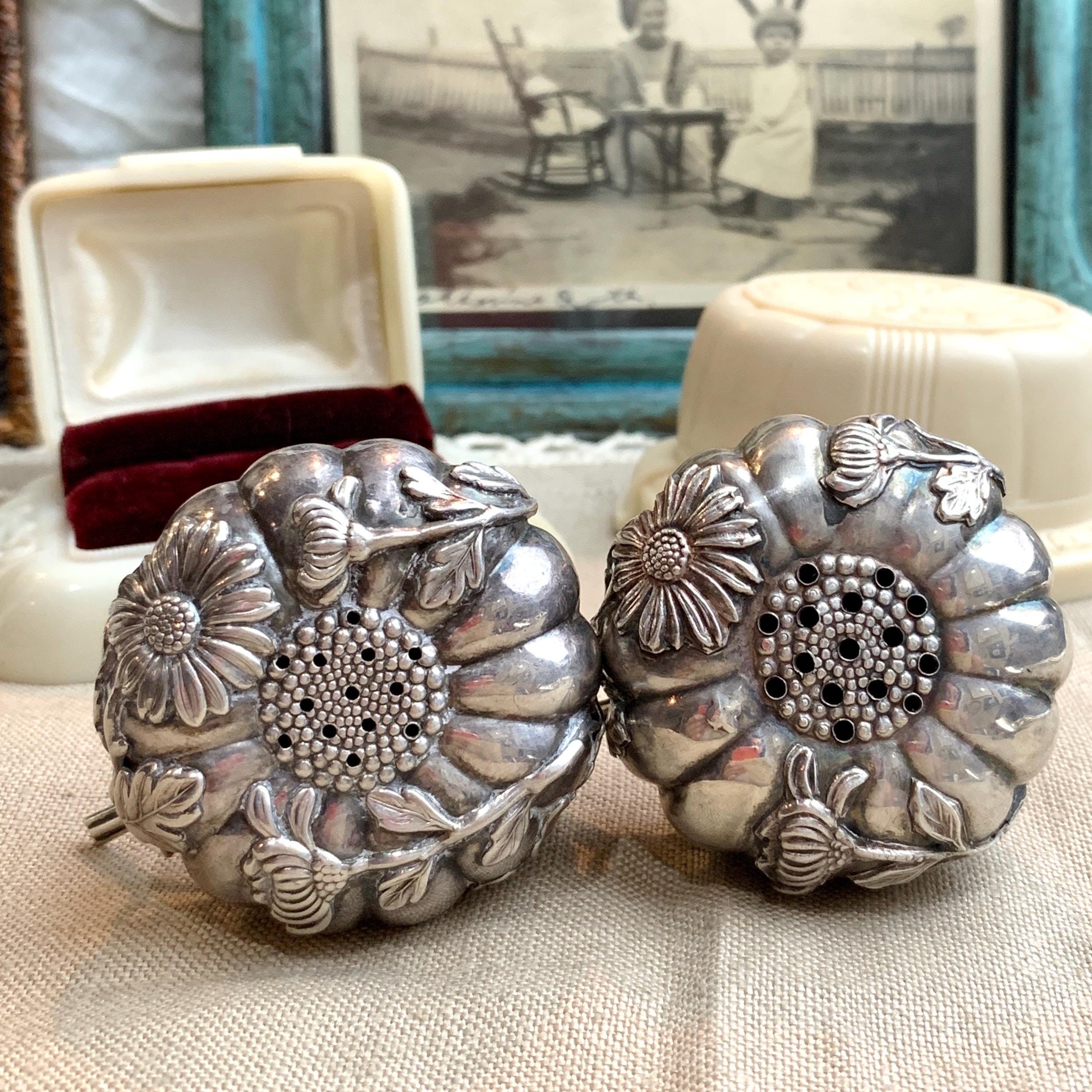 silver 950 刻印 向日葵 小物入 蓋物 台 アンティーク(A443)