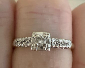 Art Deco 14K two tone Gold Diamond Solitaire Engagement Ring Heintz Bros Inc, Sz 6.25