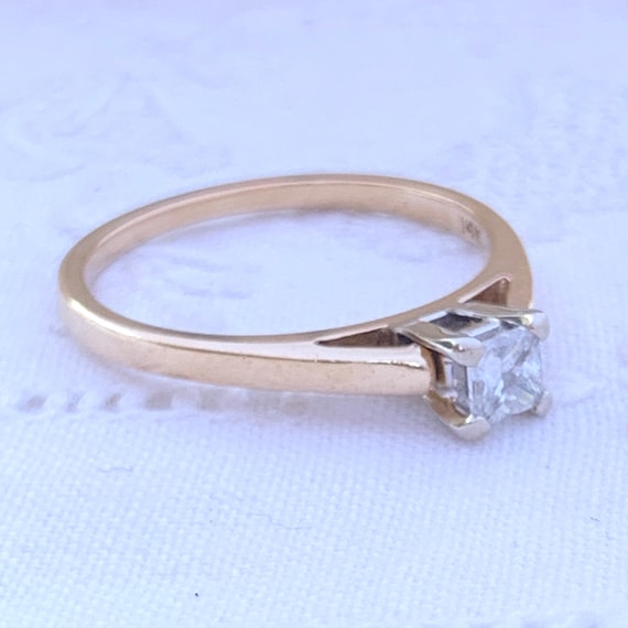 14K Yellow Gold Square Diamond Engagement Ring, V… - image 7