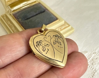 Vintage Gold Filled Etched Heart Locket Pendant, A.L. Lindroth Company