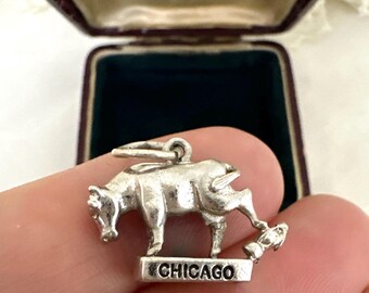 Vintage Historical Chicago Sterling Silver Charm or Pendant, Mrs O'Leary's Cow 3-d Sterling Charm