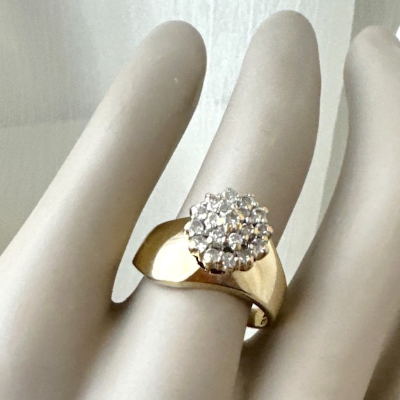 Vintage 10K yellow & white gold round diamond clu… - image 2