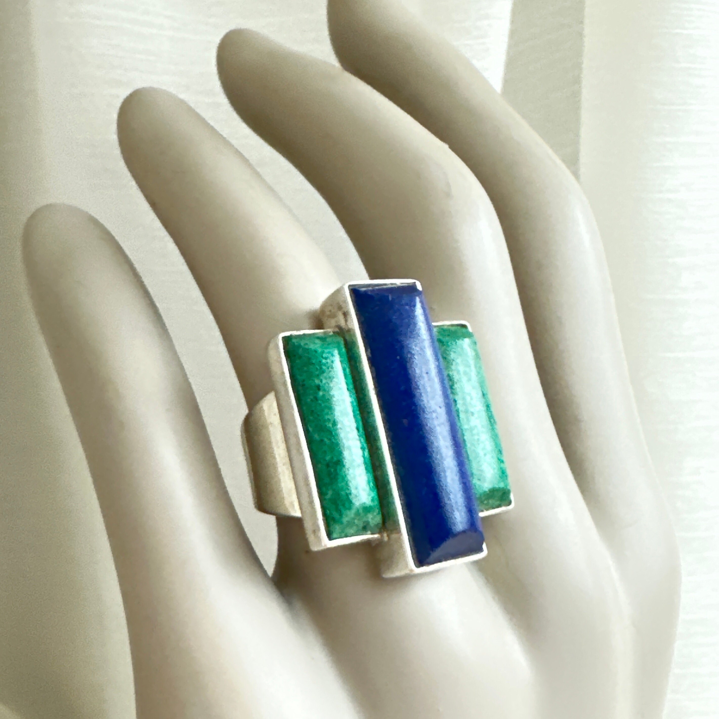 Jay King DRT Sterling Silver Malachite & Green Turquoise Ring, Desert Rose Trading 925 Silver Statement Ring, Sz 7