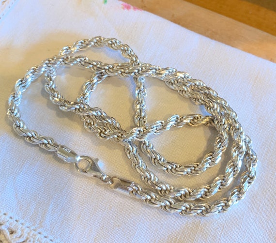 Italian 925 Sterling Silver Rope Chain Necklace 3… - image 2