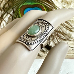 Didae 925 Sterling Silver Oval Jadeite Cabochon Ring, Boho Sterling Silver Statement Ring, Sz 7 image 2